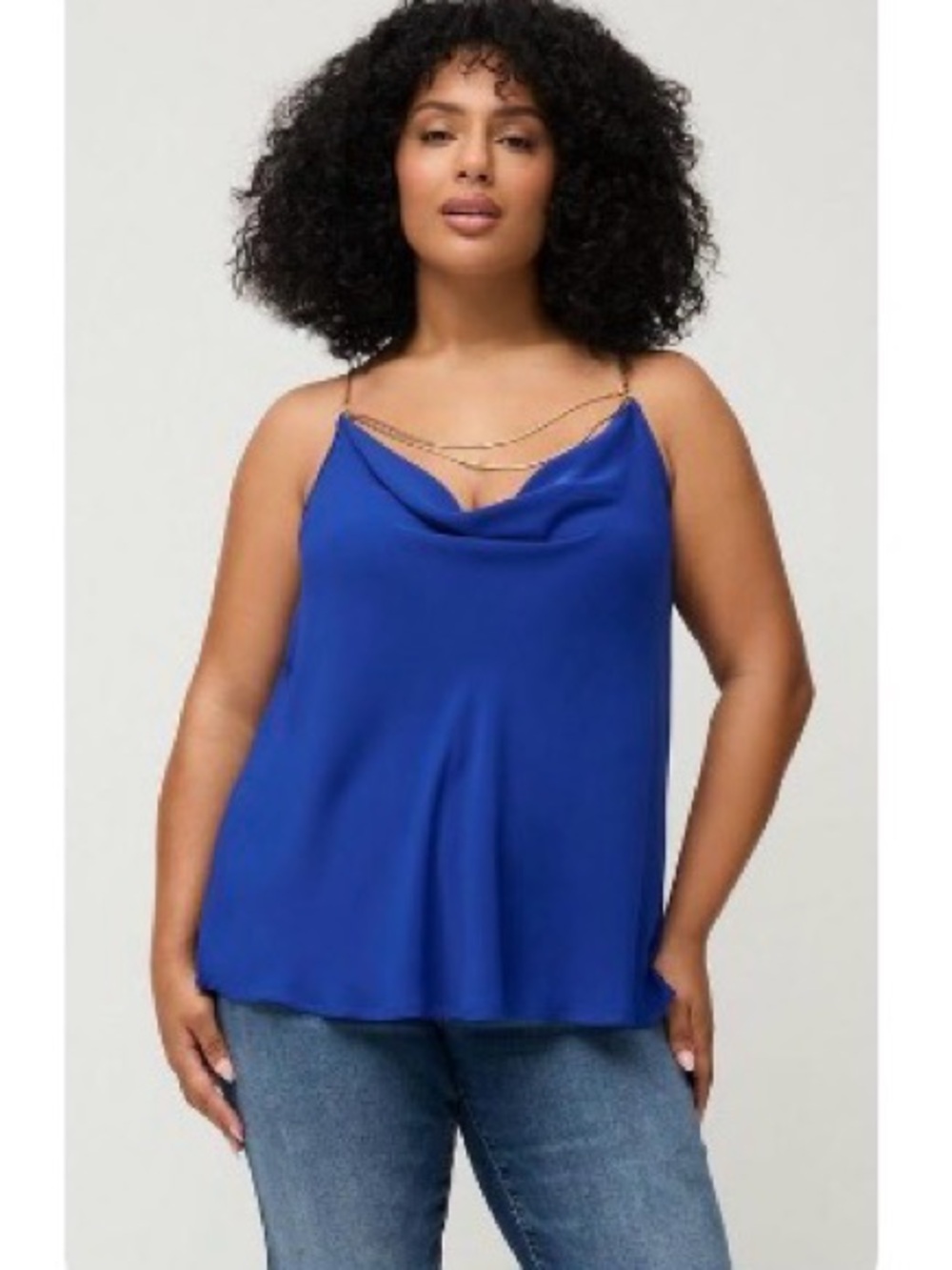 Cowl Neck Spaghetti Strap Tank Top - Sapphire Blue